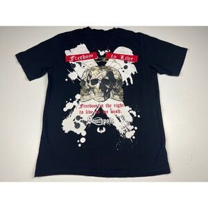 Southpole Mens Graphic T Shirt Black Skull Freedom to Live‎ Design - Medium